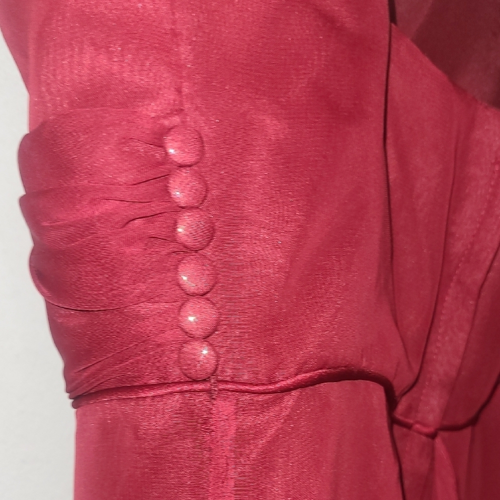 Formal Maxi Dress Burgundy Spaghetti Strap Sweetheart Train Sheer Chiffon Whimsi - Picture 2 of 14